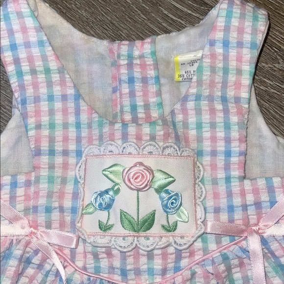 Pink and Blue Plaid Baby girls Romper gingham bubble romper size 3 to 6 months - Picture 2 of 6